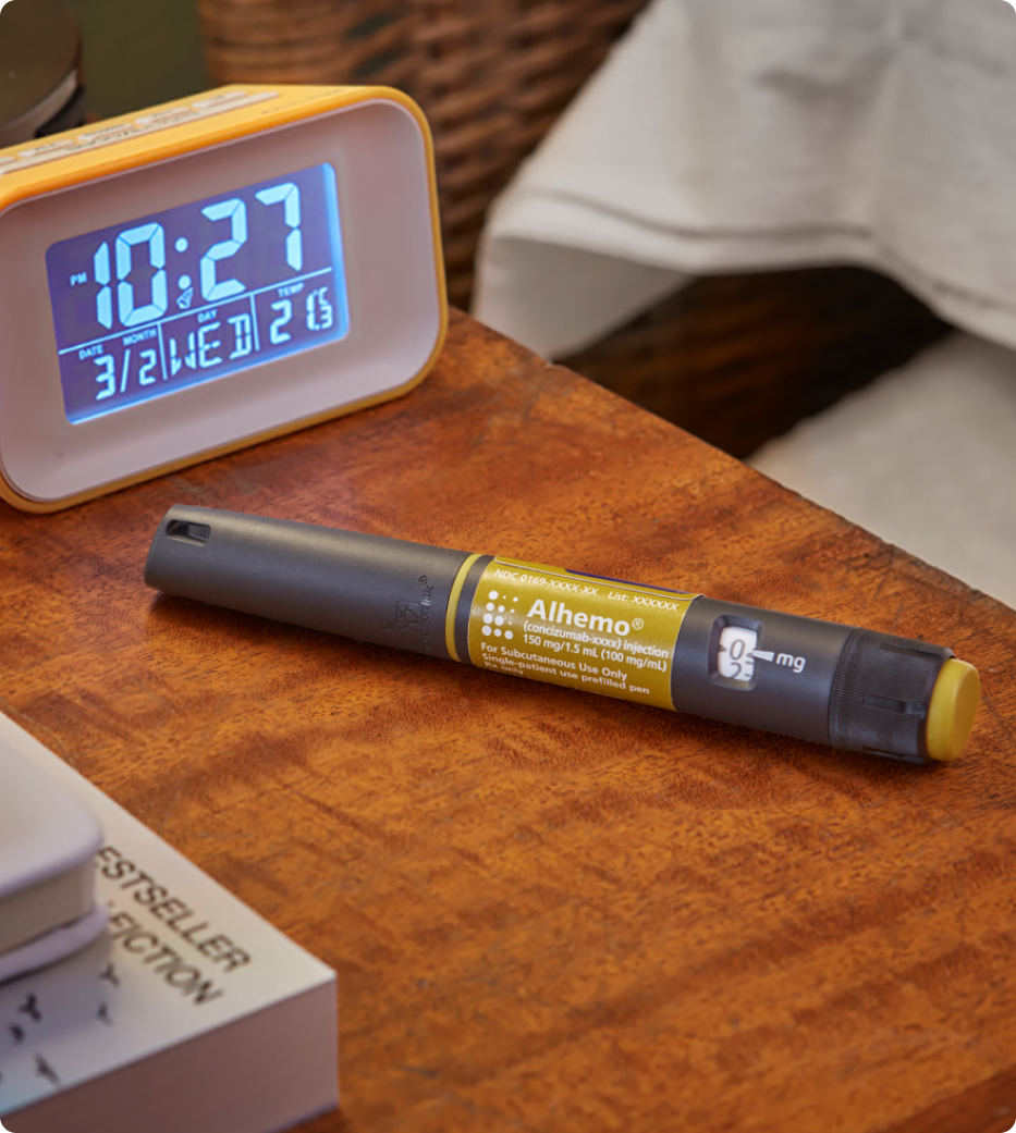 Alhemo® pen on night stand